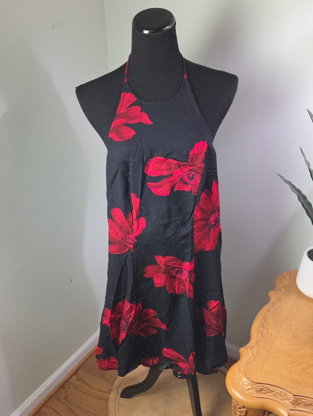 90s Vintage Dark Floral Halter Mini Dress